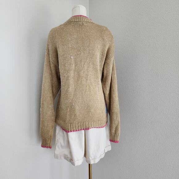 Vintage Cabin Creek Tan Spring Floral Pink Crew Neck Knit Sweater S - Picture 8 of 11